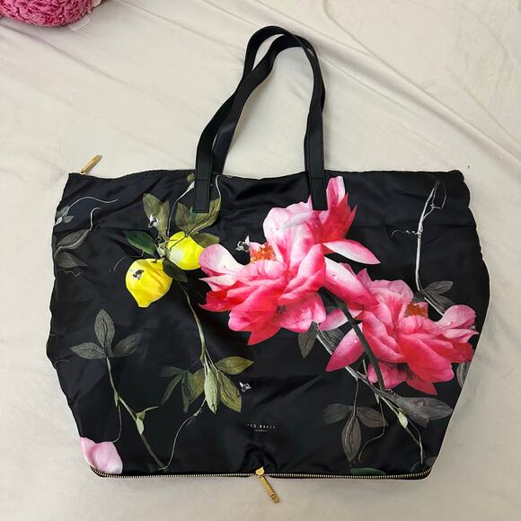 Ted Baker Kaycie Citrus‎ Bloom Fold Nylon Tote Portable Floral Lemons - Picture 2 of 11